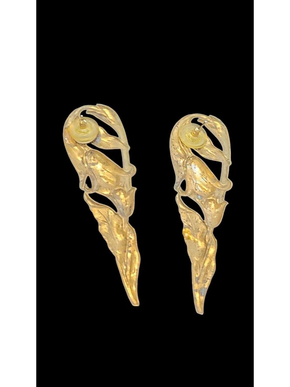 Vintage Art Nouveau Style Gold Tone Statement Pierced Earrings